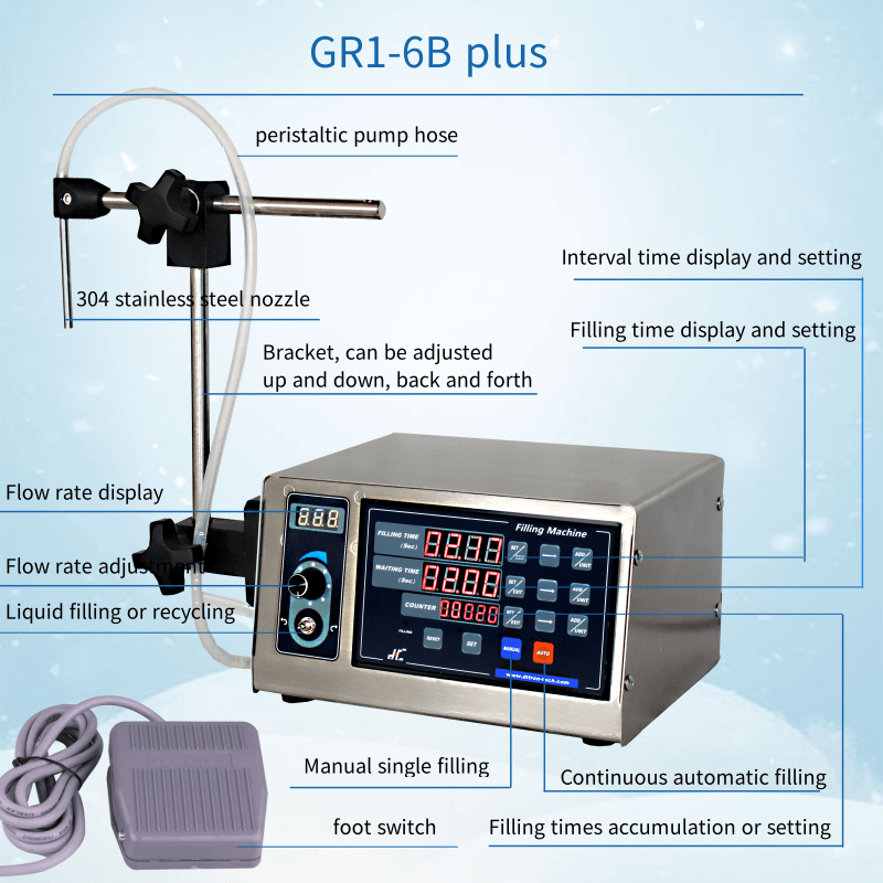 GR1-6B plus  manual alcohol essential oil perfume liquid filling machine small semi-automatic peristaltic pump filling machine