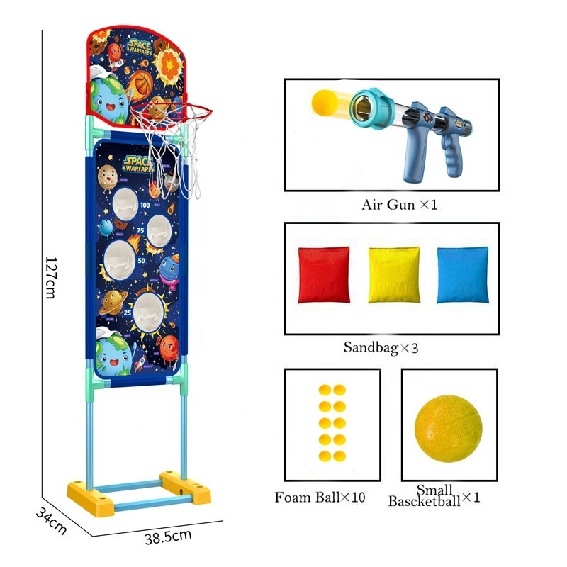 Kids 3in1 Indoor Sports Toy Foam Soft Bullet Air Shooting Gun Target Bean Bags Toss Game with Moving Target