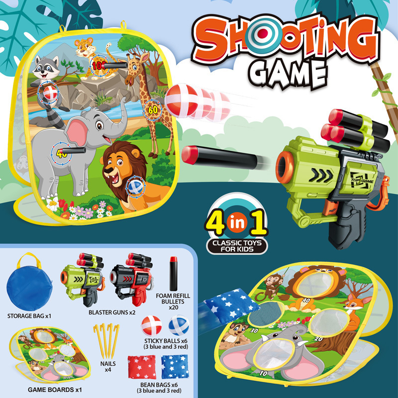 4in1 Bean Bag Throwing Shooting Gun Game Boards Sticky Balls Game Parents Funny Family Activities