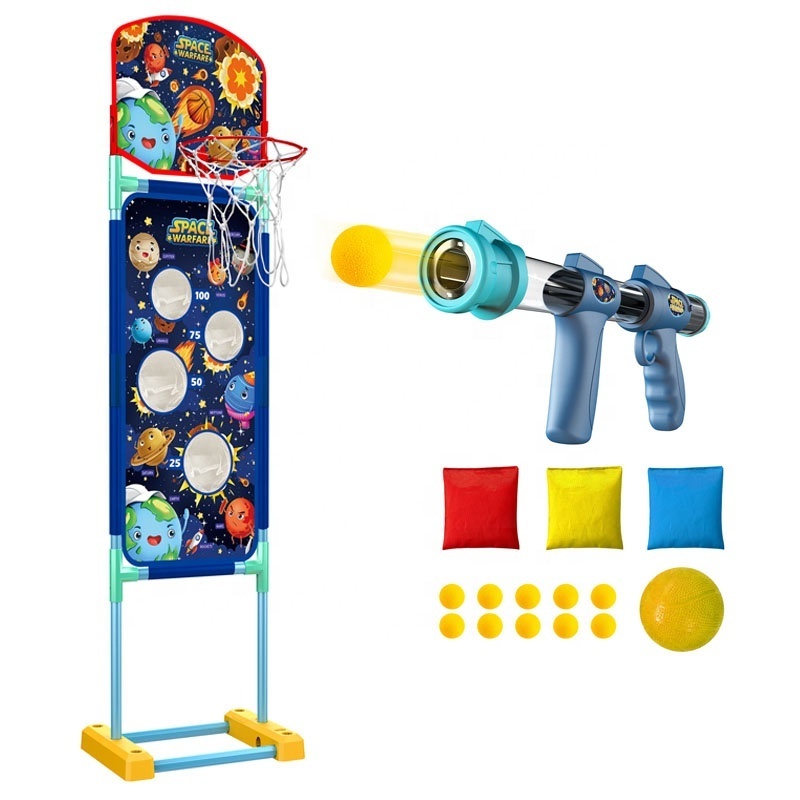 Kids 3in1 Indoor Sports Toy Foam Soft Bullet Air Shooting Gun Target Bean Bags Toss Game with Moving Target