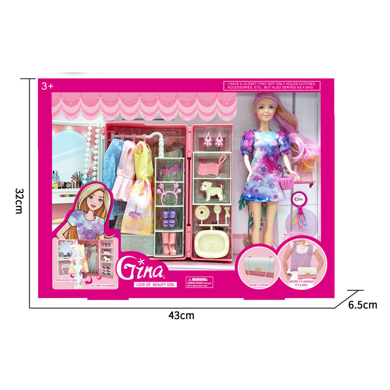 Gina's Wardrobe Girl Toys Dolls Clothes Closet Accessories Play House Toy Dressing Up Game