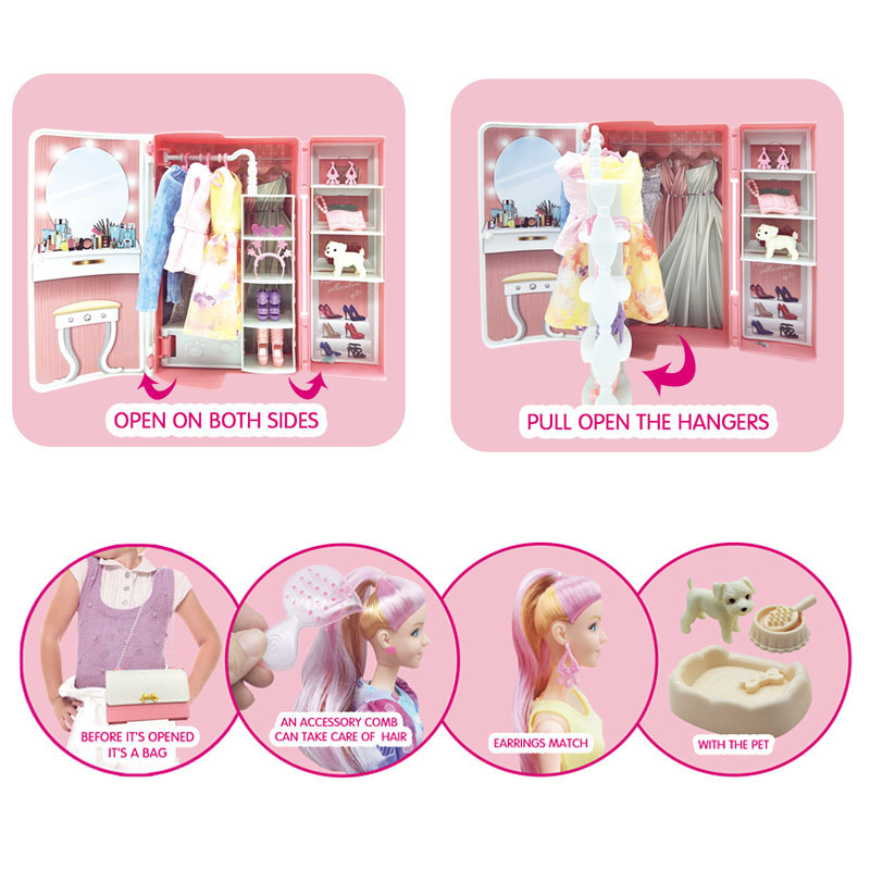 Gina's Wardrobe Girl Toys Dolls Clothes Closet Accessories Play House Toy Dressing Up Game