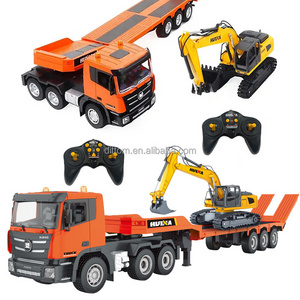 HuiNA 1319 2in1 RC Flatbed Trailer With Excavator Truck 1:24 9CH Rc Engineering Digger Carrier Trailer