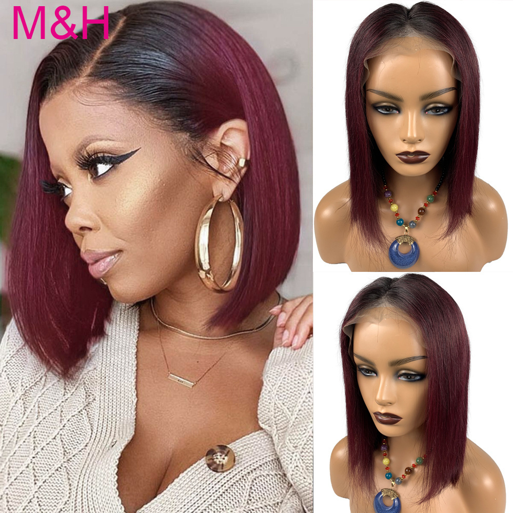 99J Red Burgundy Pre-Plucked 130% Remy Human Hair Deep Part Wigs Brazilian Straight Hair 13X1 Lace Front Wig Human Hair Wigs