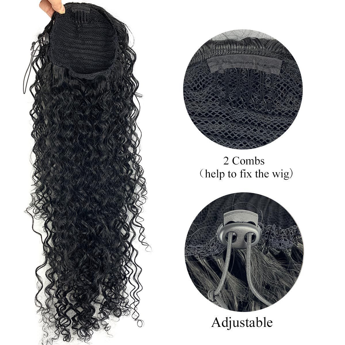 Human Hair Blend Ponytails Clip in Drawstring Long Curly Ponytail Hair Pieces Synthetic Hair Extensions Ponytail for Black Women