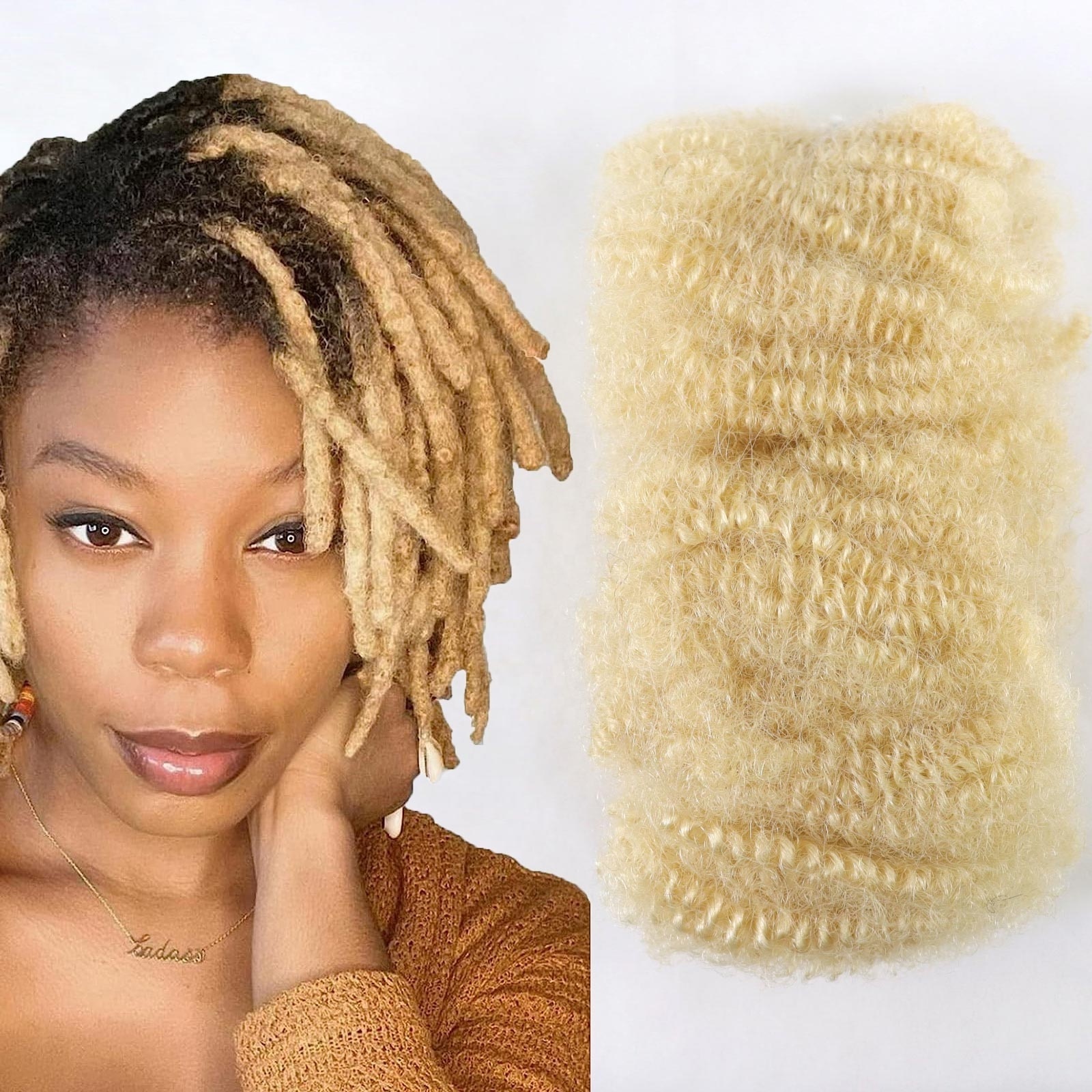 Double Drawn Afro Kinky Human Hair for Dreadlocks Ideal for Making Locs Repair Extensions Twist Braids Braiding 613 Blonde