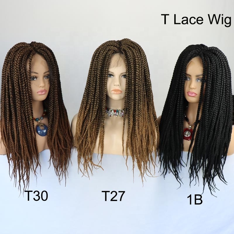 Women Premium Glueless Synthetic Hair Lacefront Wig Box Braid Hand Made African Braided Lace Wig with Baby Hair