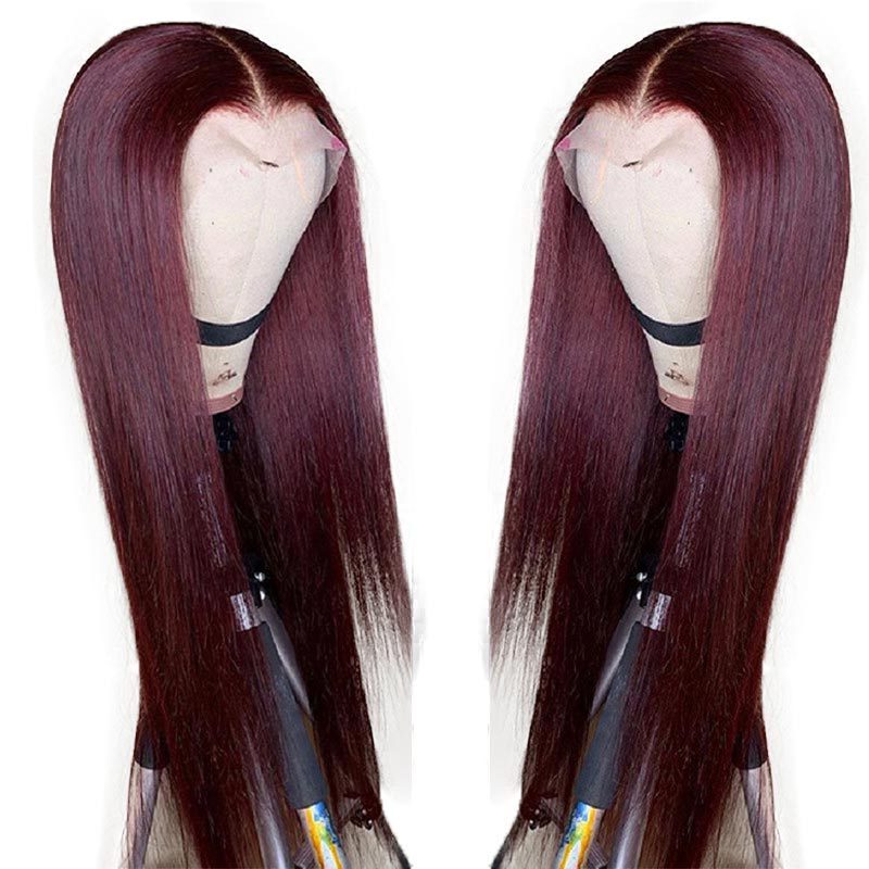 99J Red Burgundy Pre-Plucked 130% Remy Human Hair Deep Part Wigs Brazilian Straight Hair 13X1 Lace Front Wig Human Hair Wigs