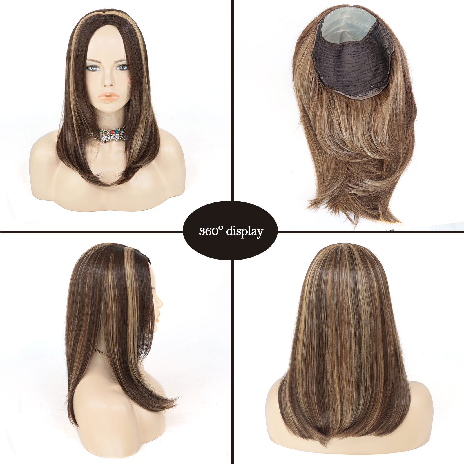 5x5 Silk Base Synthetic Hair Jewish Wig Brown Blonde Piano Color Bob Long Straight Hair Japanese Futura Fiber Synthetic Wigs