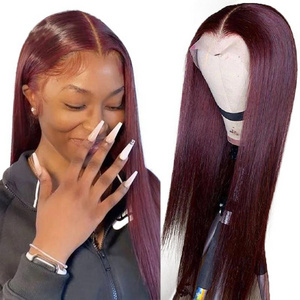 99J Red Burgundy Pre-Plucked 130% Remy Human Hair Deep Part Wigs Brazilian Straight Hair 13X1 Lace Front Wig Human Hair Wigs