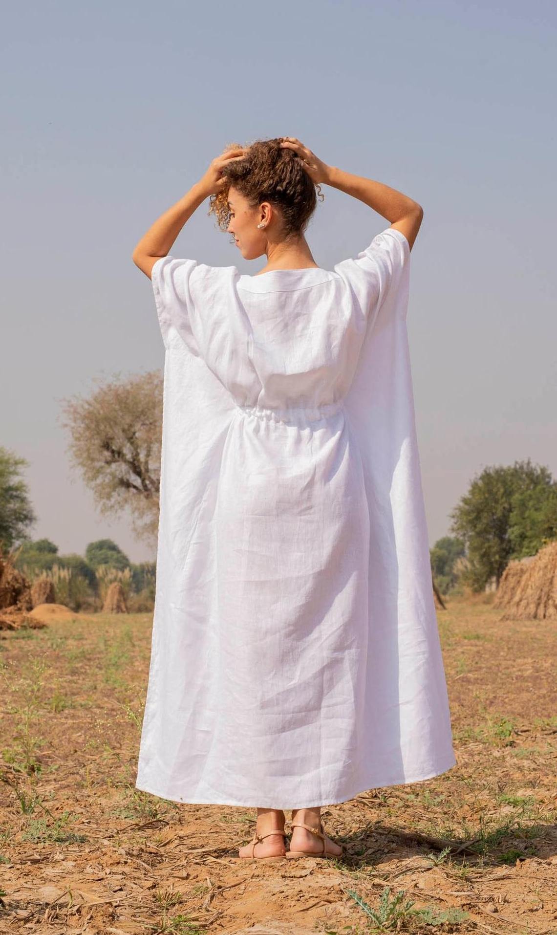 Modest Moroccan Beach Long Linen Or Cotton Tunic For Women Casual Dresses