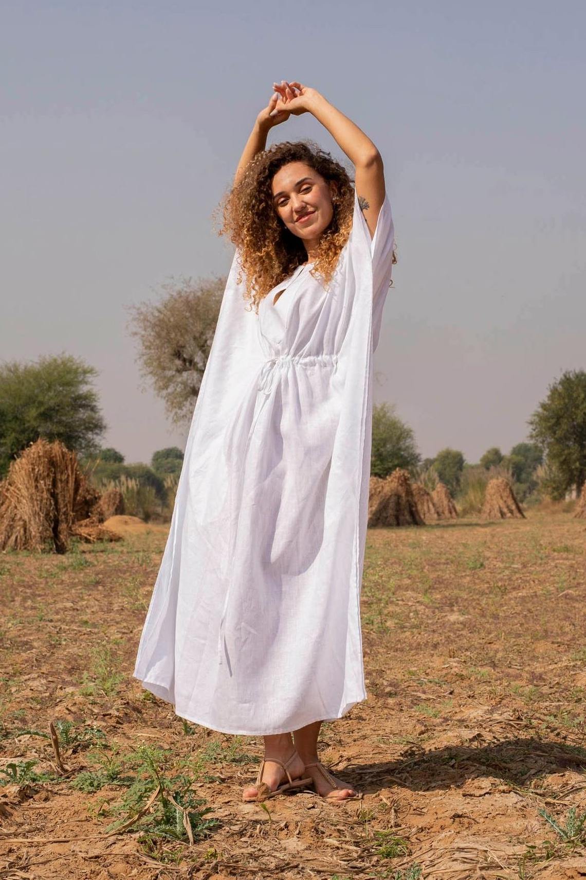 Modest Moroccan Beach Long Linen Or Cotton Tunic For Women Casual Dresses