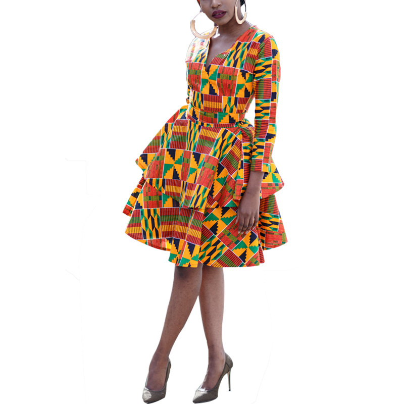 women fashion  geometric pattern style kiteng design african print dress