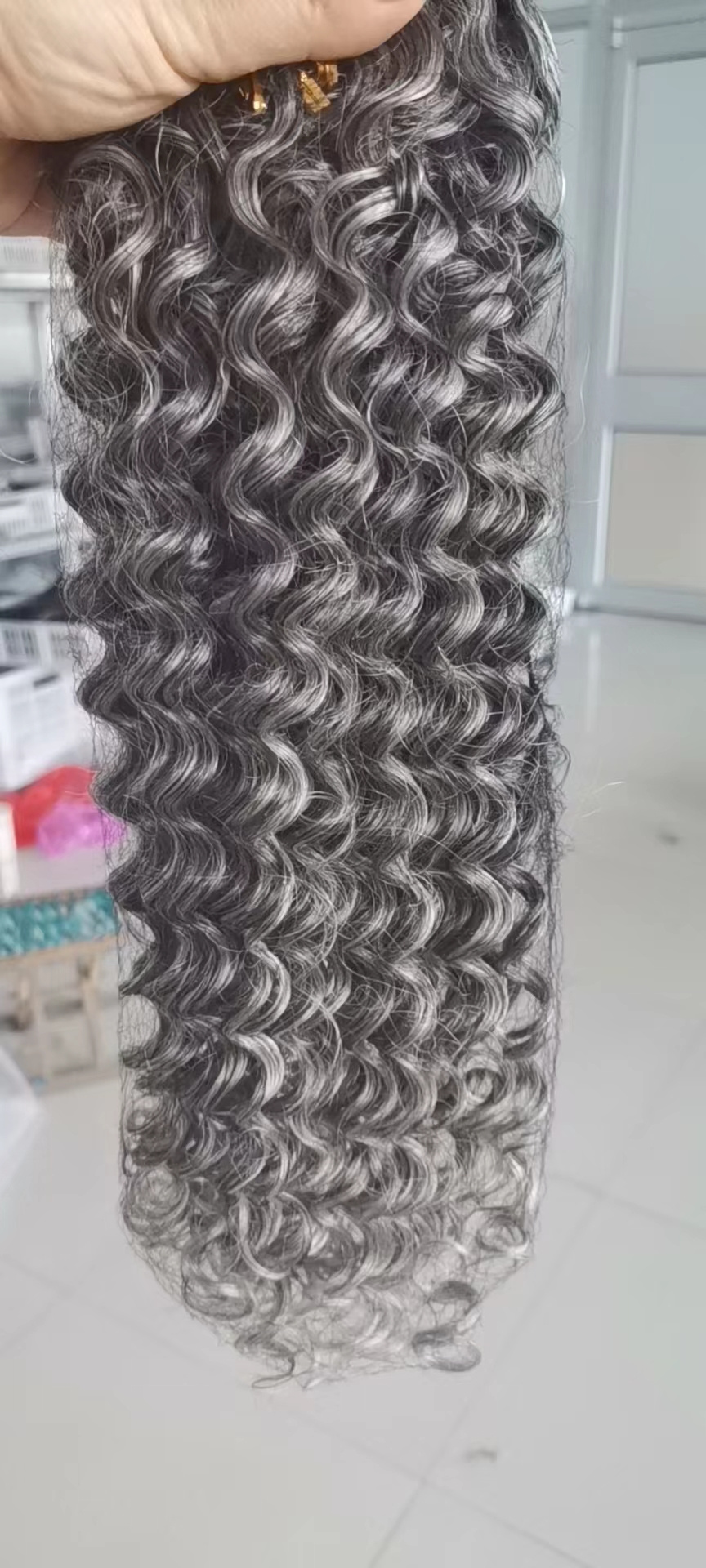 Natural Grey salt and pepper Brazilian raw Hair Bundles Silver Grey clip in Human Hair Weft Extensions Gray Colored Hair Weave