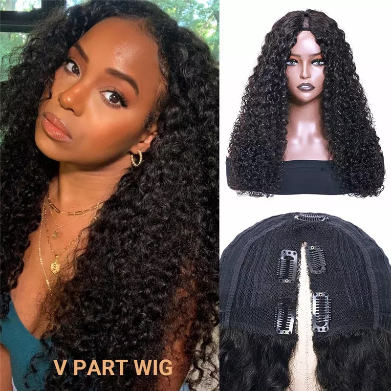 Glueless Jerry Curly Human Hair Sew In No Glue NO Leave Out u V Wig Beginner Friendly Thin Part Wigs