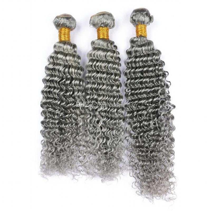 Natural Grey salt and pepper Brazilian raw Hair Bundles Silver Grey clip in Human Hair Weft Extensions Gray Colored Hair Weave