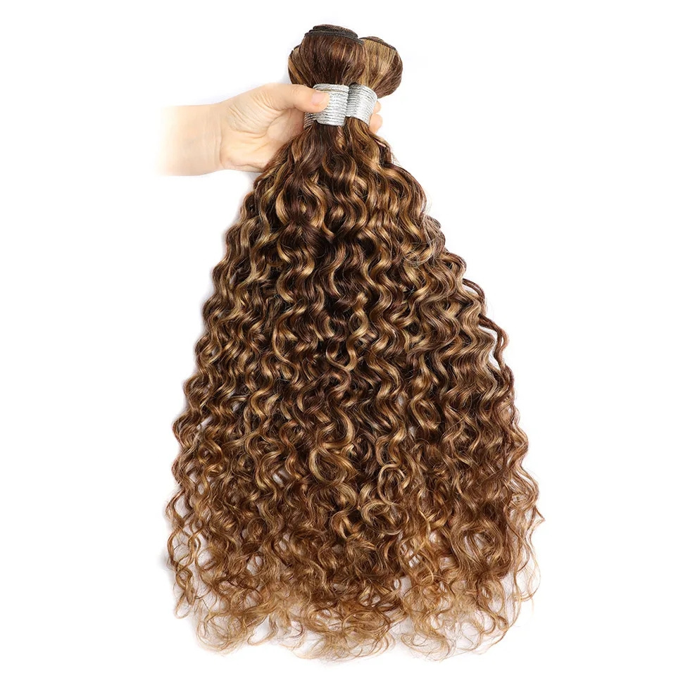 Highlight Water Wave Bundles Human Hair P4/27 Ombre Brown Blonde Bundles Braiding Hair 30 Inch Curly Human Hair Weaving Bundles