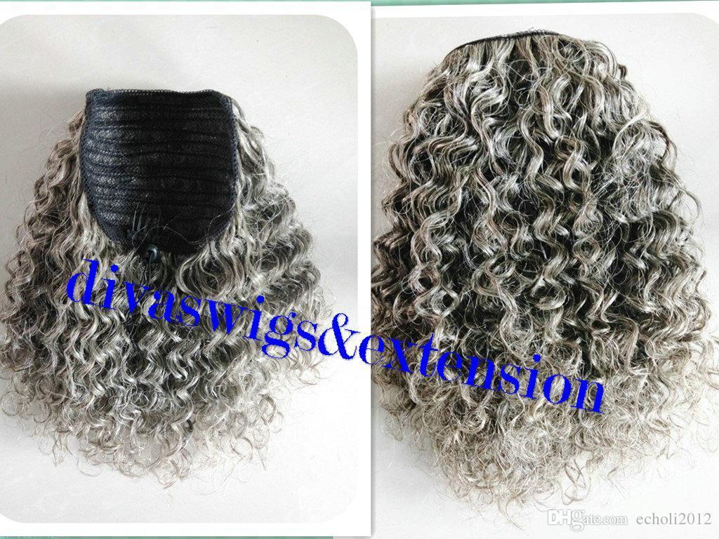 1pcs Salt and pepper grey /gray women topper/ponytail/puff/bun hair extension/hairpiece 14 inch 120g free shipping