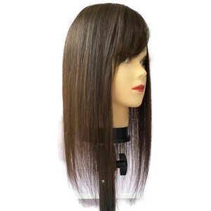 Brown Human Hair Topper with Side Bangs for Women Overlays Skin Base Toupee 5X5inch Scalp Top 4D Fringe Clip In Hairpieces