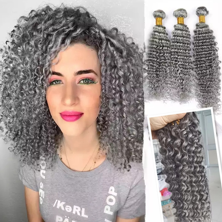 Natural Grey salt and pepper Brazilian raw Hair Bundles Silver Grey clip in Human Hair Weft Extensions Gray Colored Hair Weave