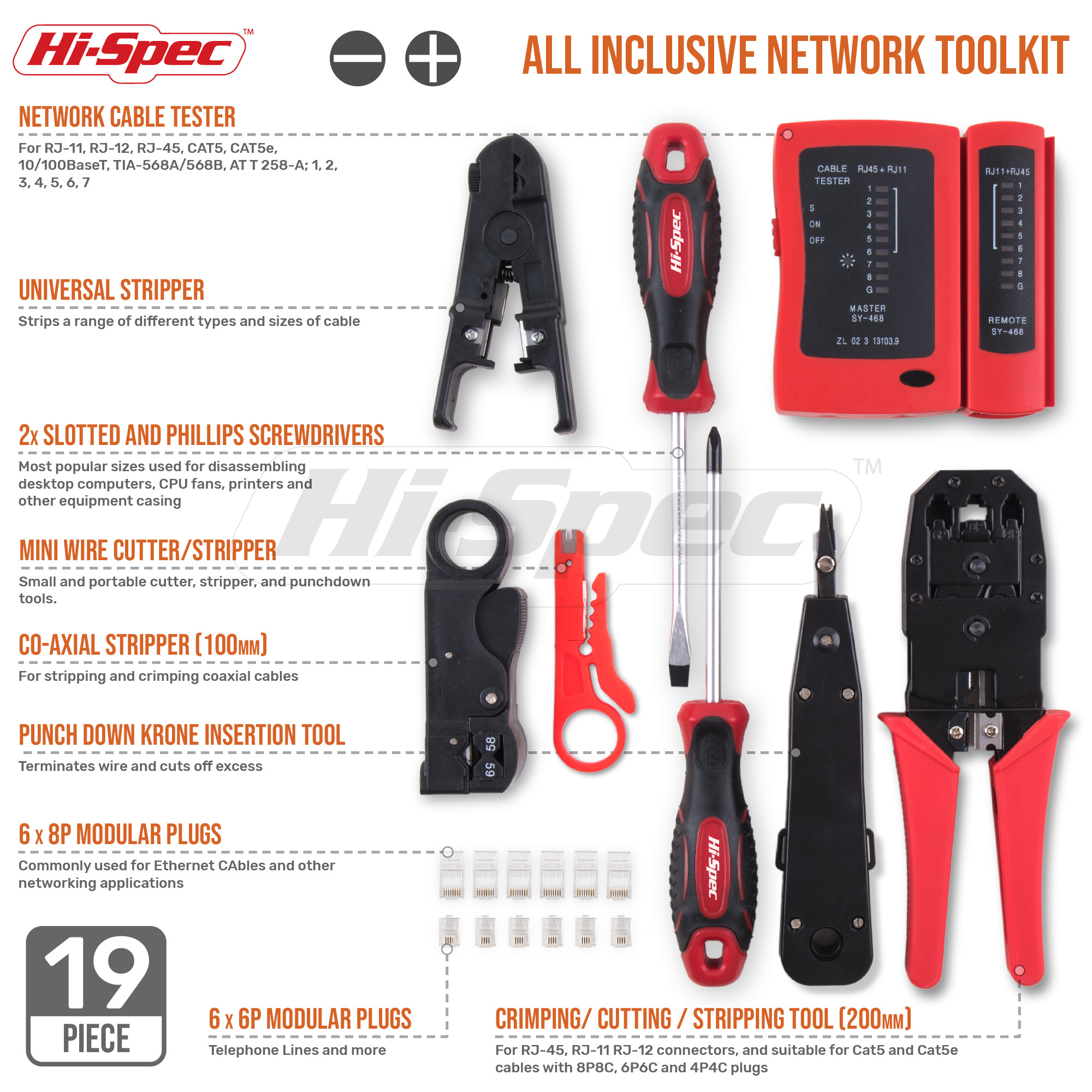 9pc Network Cable Tester, Computer Maintenance & Wiring Repair Tool Kit. Screwdrivers, Crimper and Cutter Tools. OEM ODM Ready