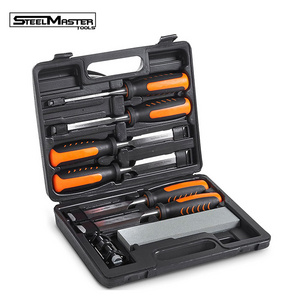 8pc Wood Steel Chisel Tool Kit Set including Honing Guide and Sharpening Stone Accessories in a Portable Case. OEM ODM Ready