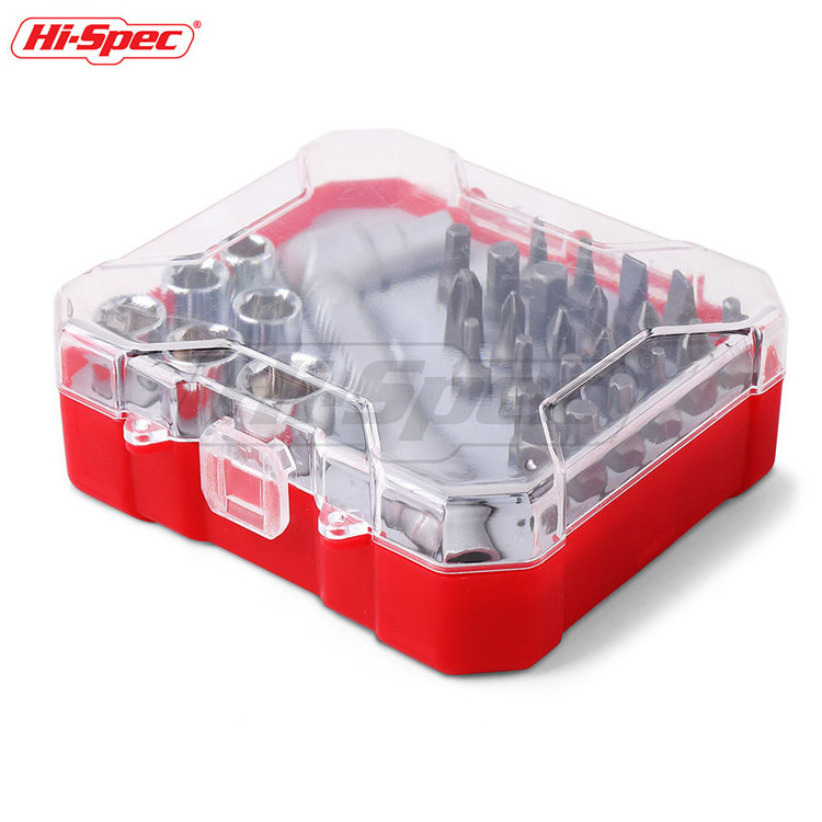 34pc Compact Screw Driver Bits & Metric Socket Set including a Dual Head Metal Wrench Handle. In a Portable Tray Box Case