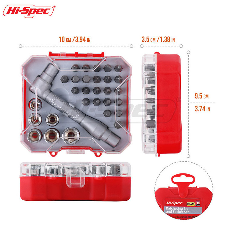 34pc Compact Screw Driver Bits & Metric Socket Set including a Dual Head Metal Wrench Handle. In a Portable Tray Box Case