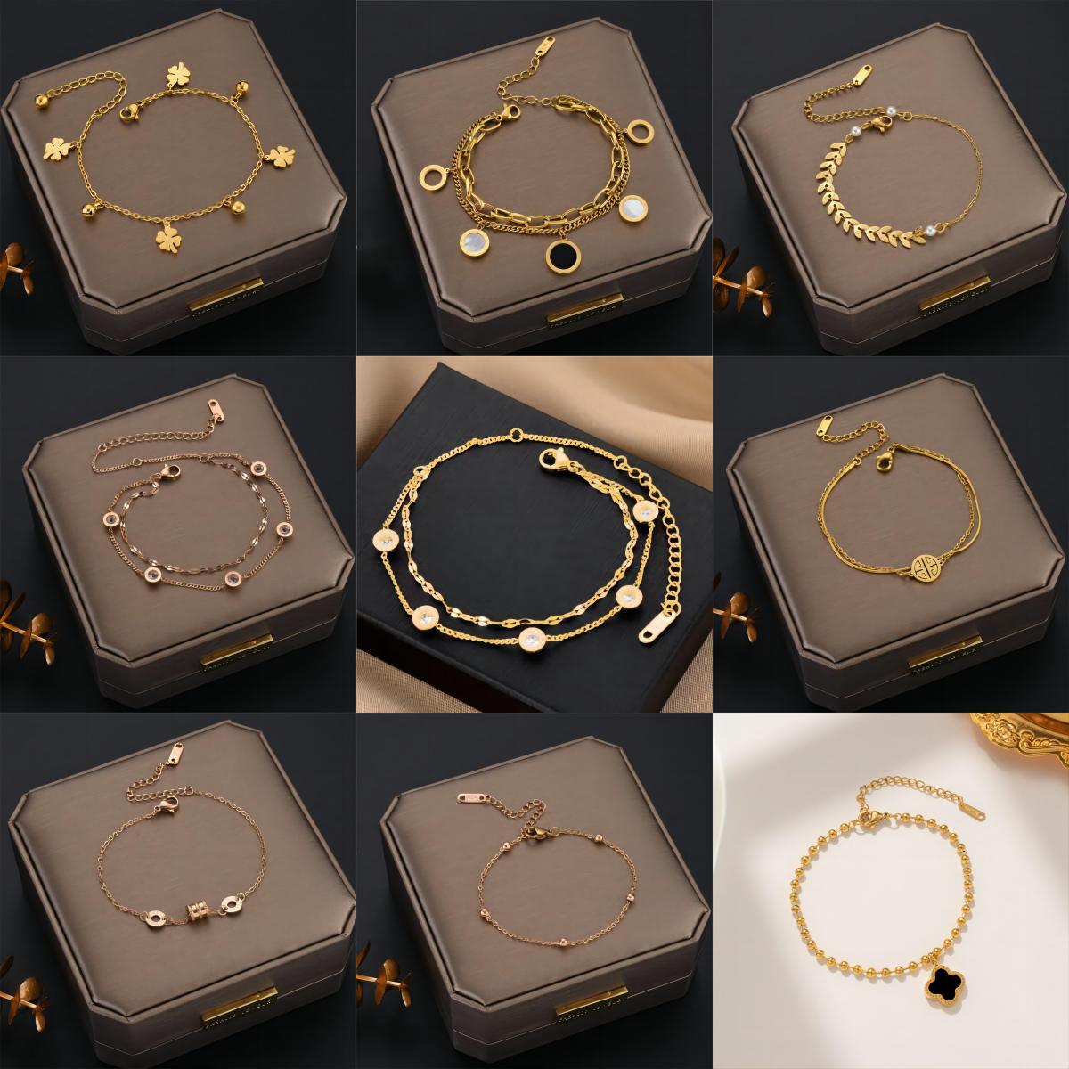 European and American Fashion Simple Color-free Titanium Steel Golden Four-leaf Clover Fritillaria Bracelet for Women