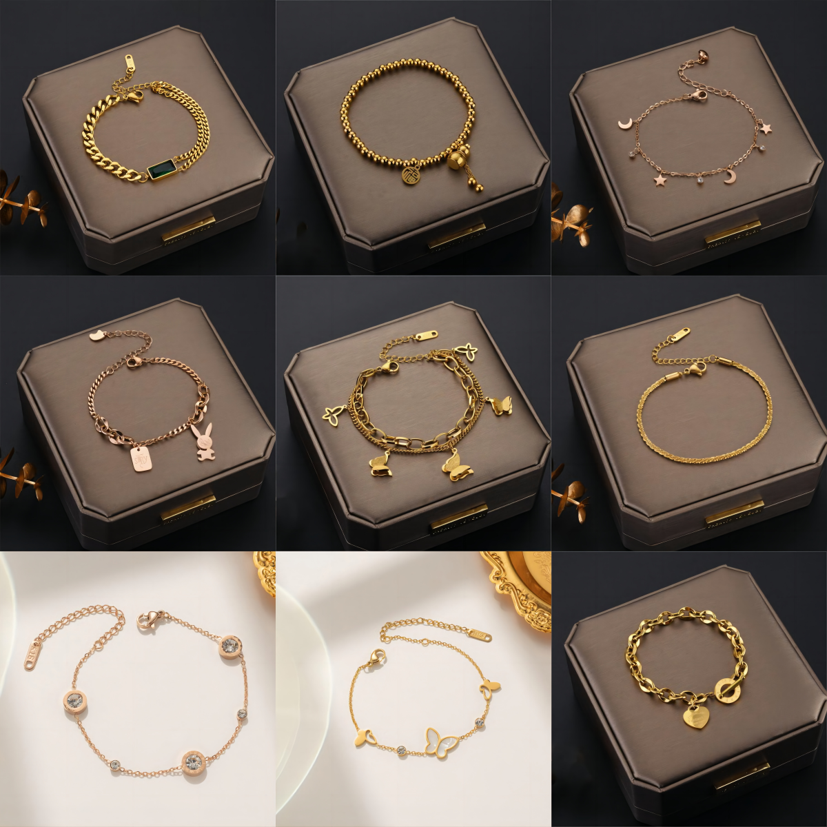 European and American Fashion Simple Color-free Titanium Steel Golden Four-leaf Clover Fritillaria Bracelet for Women