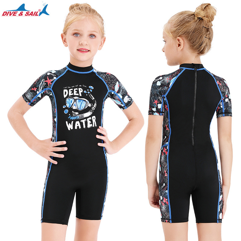 Wholesale Kids Surfing Diving Swim Suit Boys Girls Bathing Swimming Vetments One Piece Swimwear Short Sleeve Spandex Swimsuit