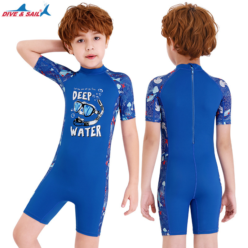 Wholesale Kids Surfing Diving Swim Suit Boys Girls Bathing Swimming Vetments One Piece Swimwear Short Sleeve Spandex Swimsuit