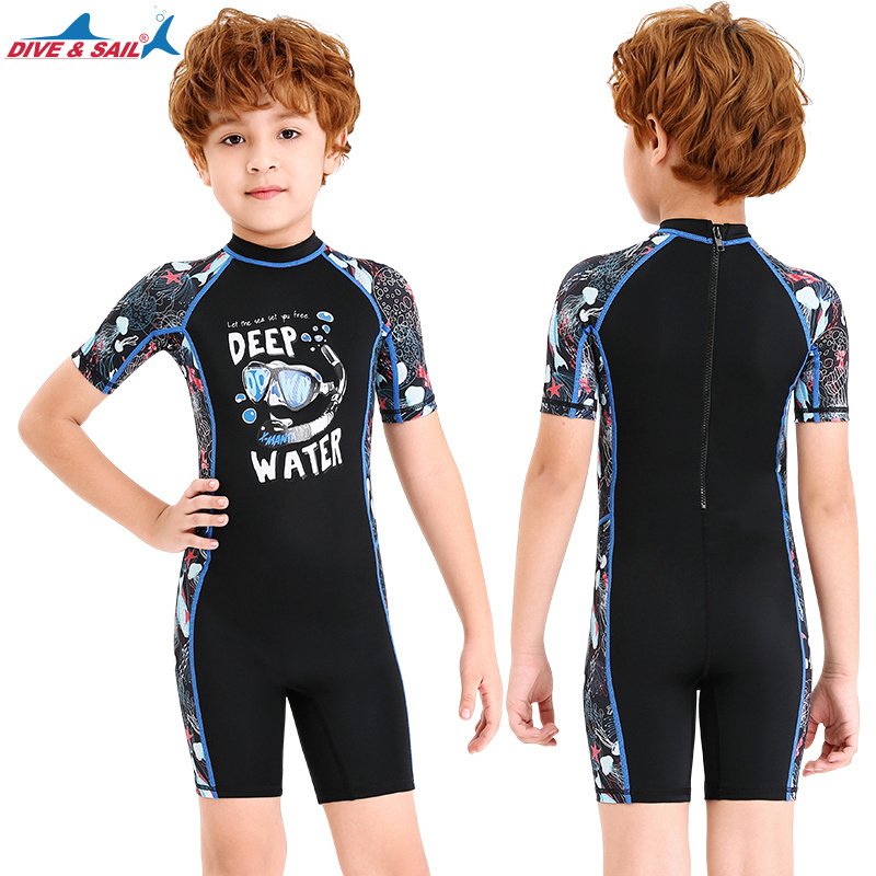 Wholesale Kids Surfing Diving Swim Suit Boys Girls Bathing Swimming Vetments One Piece Swimwear Short Sleeve Spandex Swimsuit