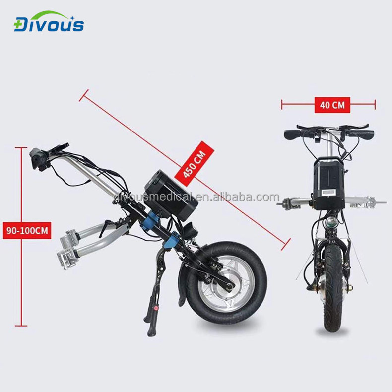 manual  wheelchair drive head trailer with 250W 10AH lithium battery electric handbike  wheelchair attachment