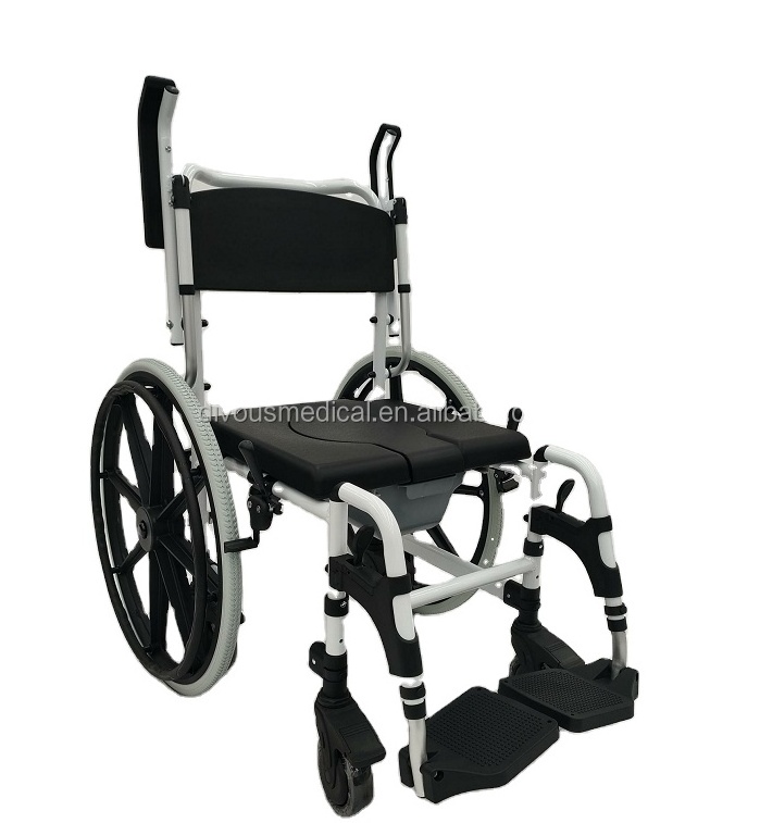 High quality portable toilet commode  wheel chair manual wheelchair 24 inch solid tire wheelchair  for elderly and disabled