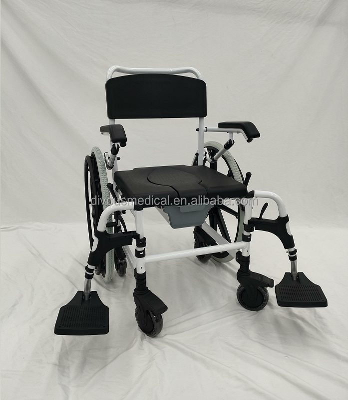 High quality portable toilet commode  wheel chair manual wheelchair 24 inch solid tire wheelchair  for elderly and disabled