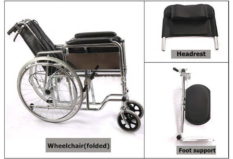 High back folding full reclining chair, stroke, hemiplegia, middle and old aged fracture, leg lift, manual wheelchair