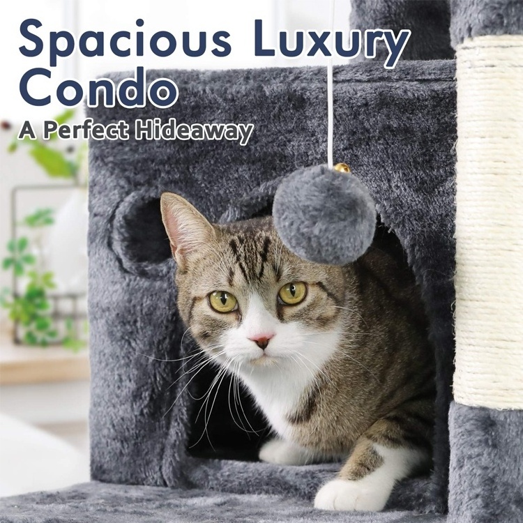 Sisal Covered Scratching Posts Perch Hammock Tunnel Plush Rooms Cat Tree Large Condo Tower Wood Cat Tree House.