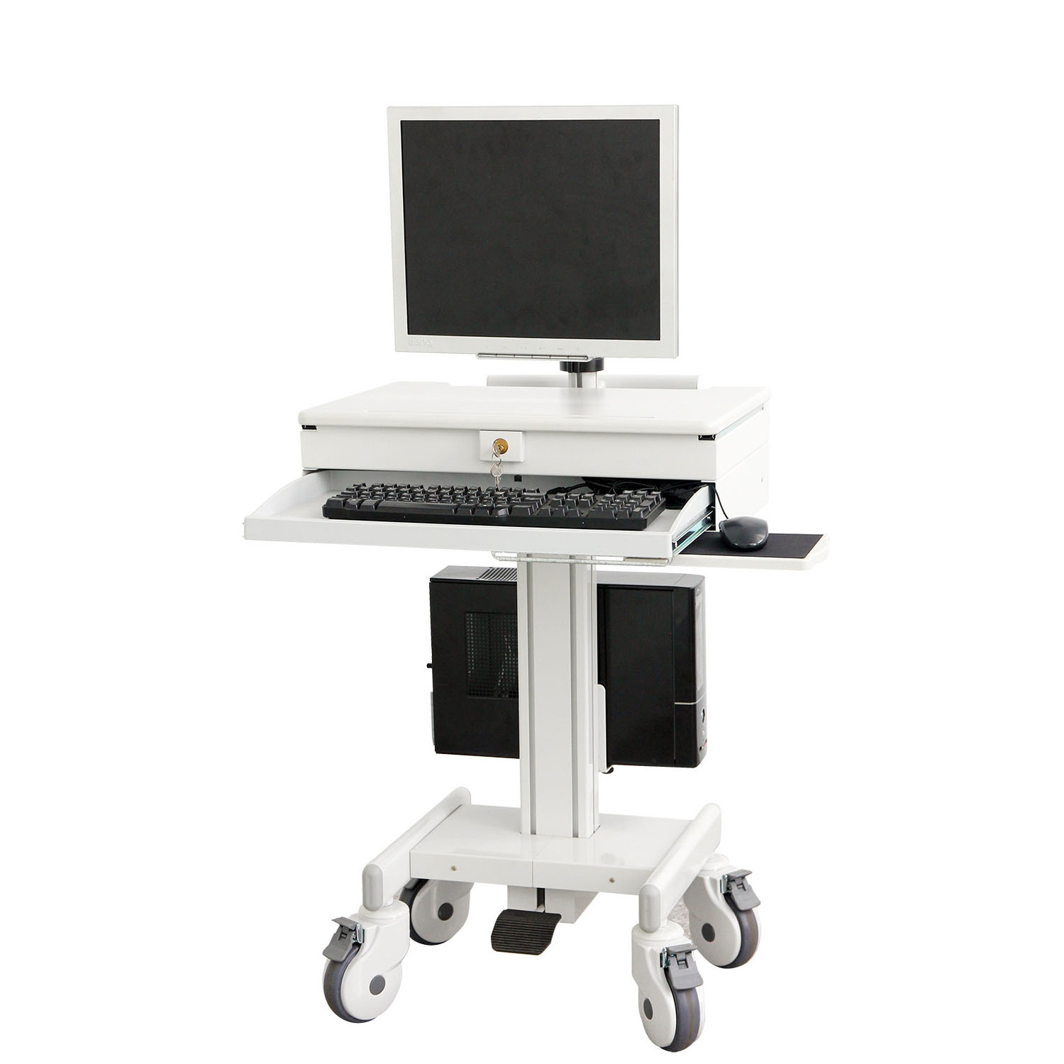 Hospital Medical Trolley Monitor Computing Cart for Medical Workstation Cart with LCD monitor arm gas lift cart with cpu holder