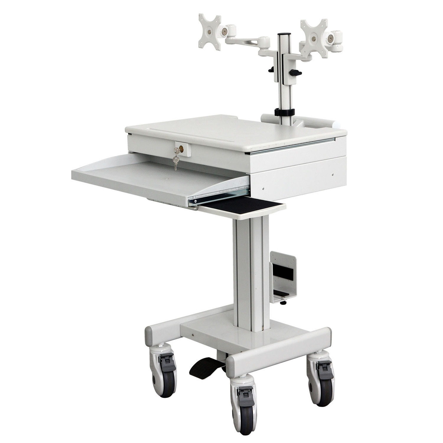 Medical Computing Cart Hospital Monitor Trolley for Medical Workstation dual LCD monitor arm with gas lift cart with cpu holder