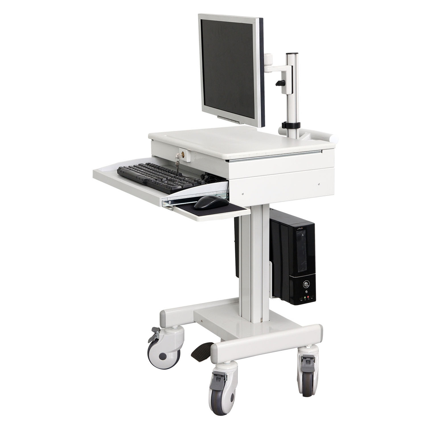 Hospital Medical Trolley Monitor Computing Cart for Medical Workstation Cart with LCD monitor arm gas lift cart with cpu holder