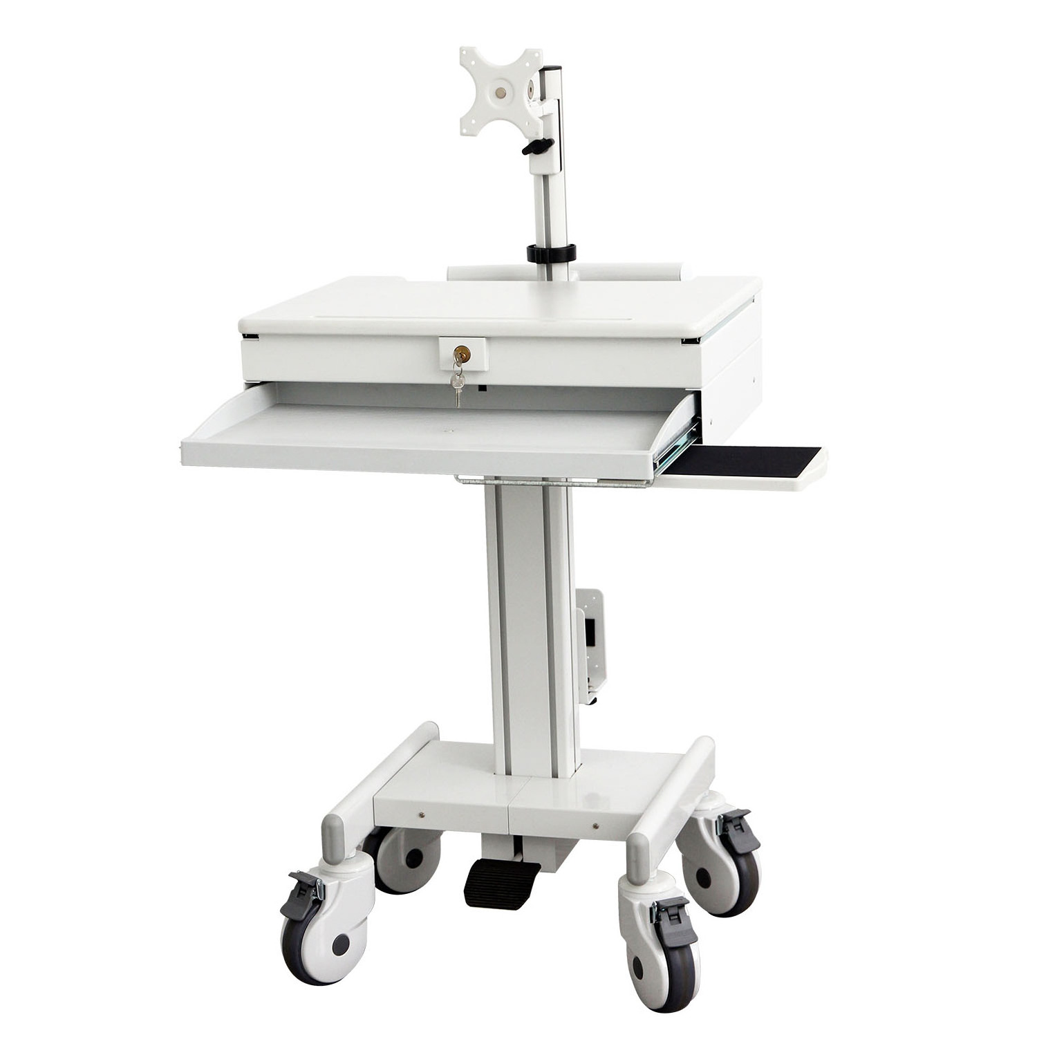 Medical computing cart Hospital Monitor Trolley for Medical Workstation Cart with LCD monitor arm gas lift cart with cpu holder