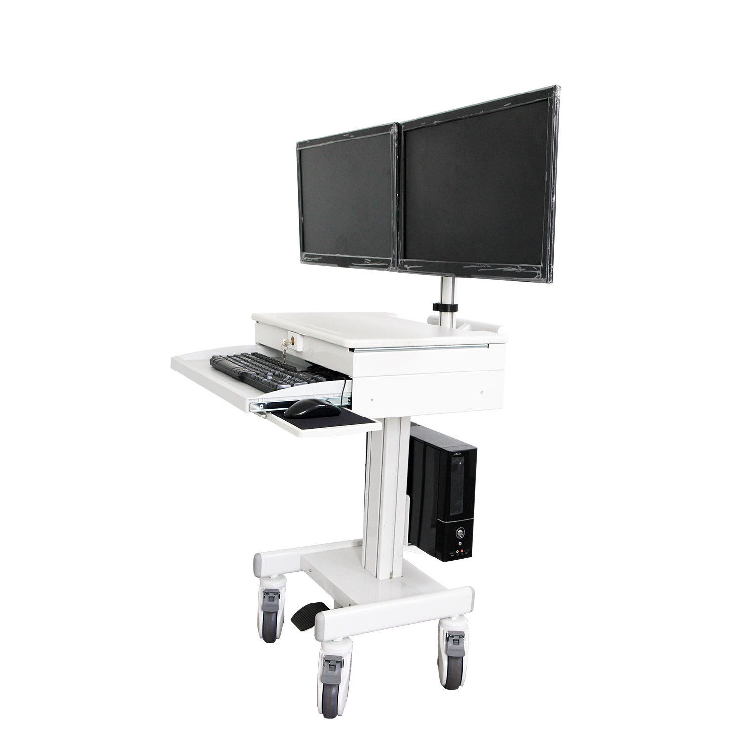 Medical Computing Cart Hospital Monitor Trolley for Medical Workstation dual LCD monitor arm with gas lift cart with cpu holder