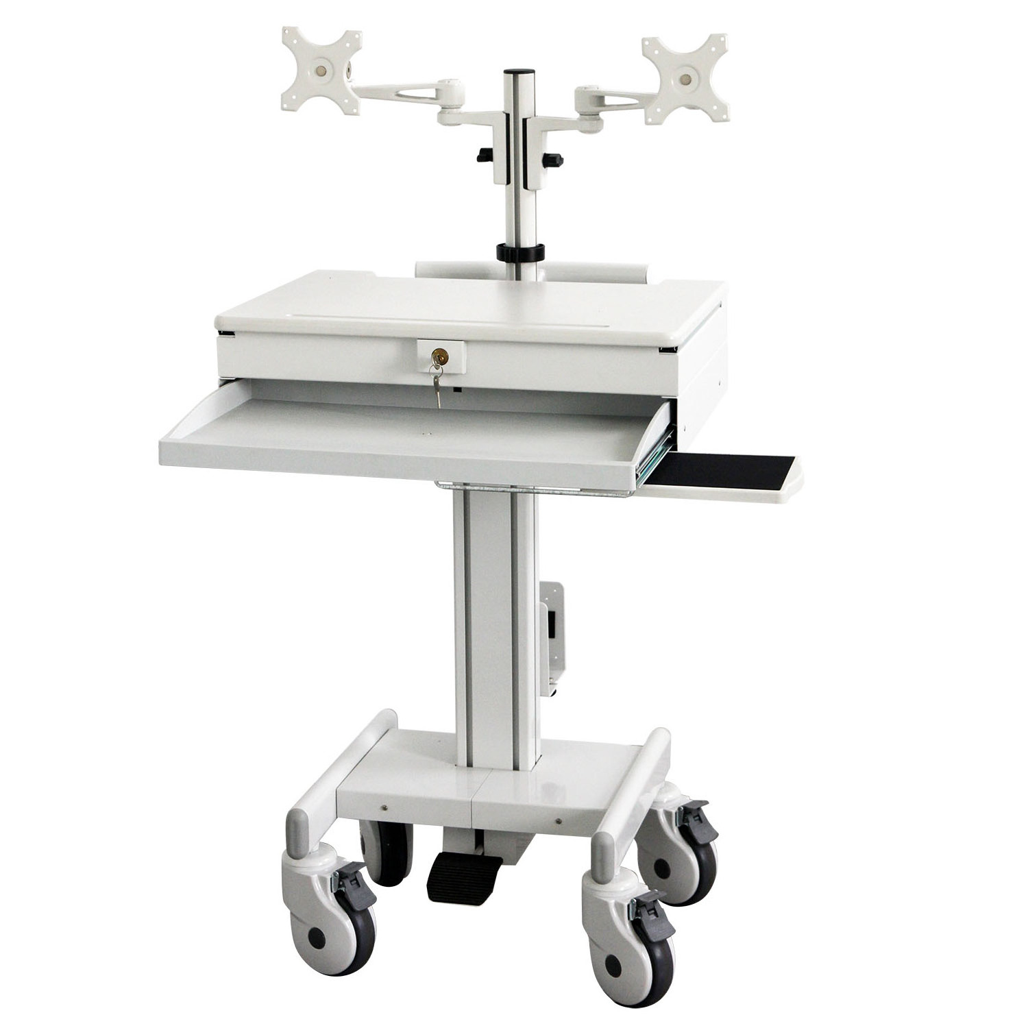 Hospital Medical Trolley Medical Computing Cart for Medical Workstation dual LCD monitor arm with gas lift cart with cpu holder