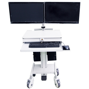 Medical Computing Cart Hospital Monitor Trolley for Medical Workstation dual LCD monitor arm with gas lift cart with cpu holder