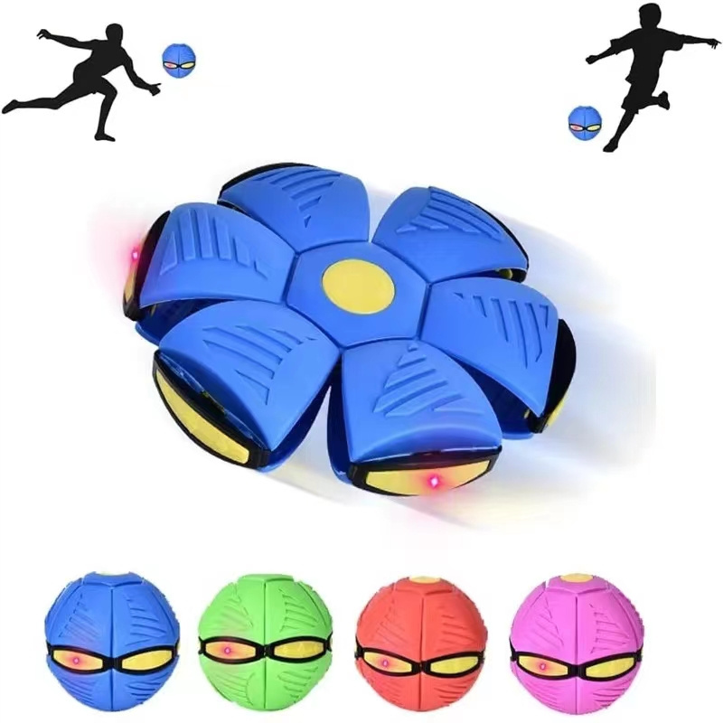 Flying Soccer Ball Magic Deformation UFO with Led Light Flying Toys Decompression Outdoor Fun Toys for Boys Girls Kids Gift