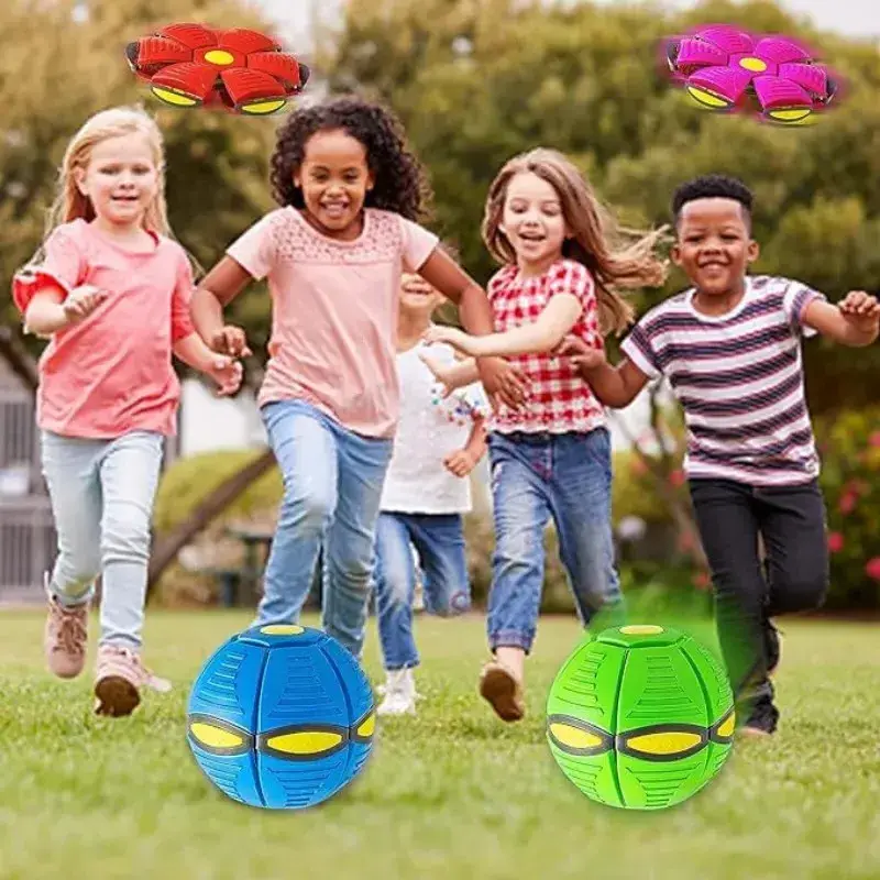 Flying Soccer Ball Magic Deformation UFO with Led Light Flying Toys Decompression Outdoor Fun Toys for Boys Girls Kids Gift