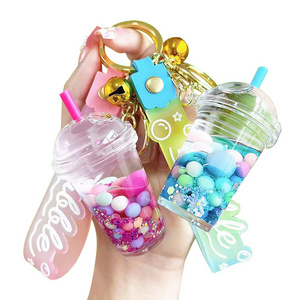 New Floating Boba Keychain Moving Liquid Milk Tea Cup Key Holder Bag Pendant Boba Keychain