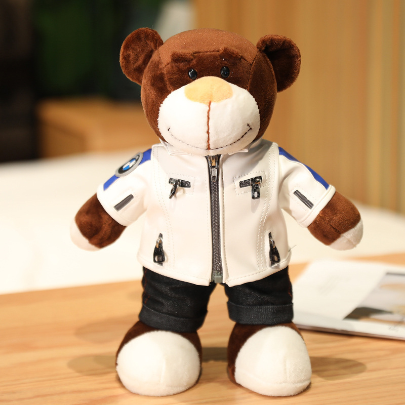 New Cool leather Cloth Teddy Bear Doll  Helmet Motorcycle  Teddy Bear Plush Toy