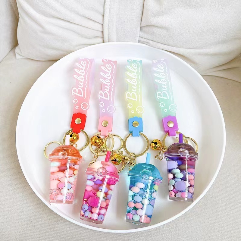 New Floating Boba Keychain Moving Liquid Milk Tea Cup Key Holder Bag Pendant Boba Keychain